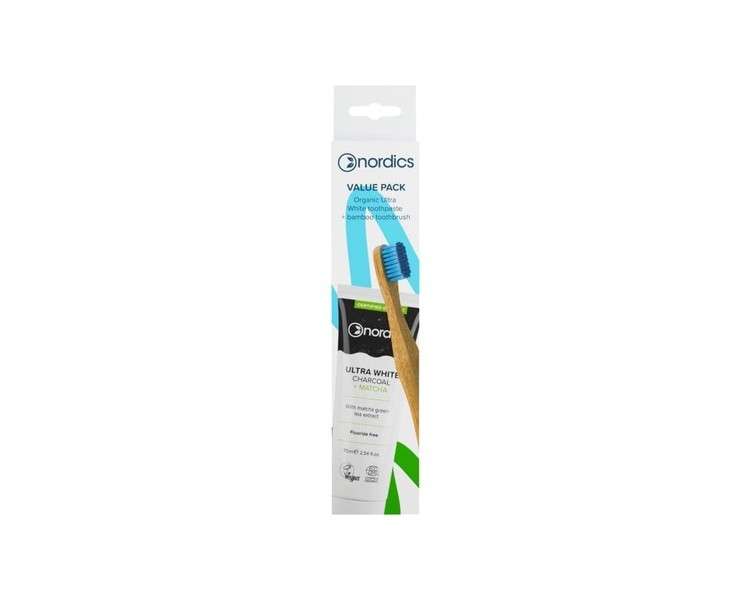 Bio Ultra White Matcha Activated Charcoal Toothpaste + Eco Bamboo Toothbrush Blue Bristles - Value Pack