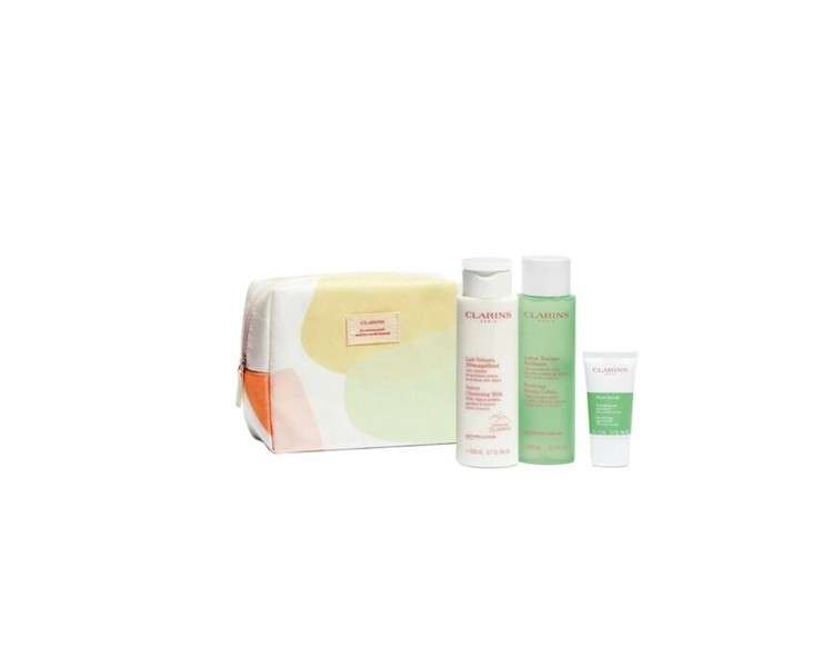 ClarinsPremium Cleansing Set Combination To Oily Skin Velvet Cleansing Milk 200ml, Purifying Toning Lotion 200ml, Pure Scrub 15ml, Clarins Purse