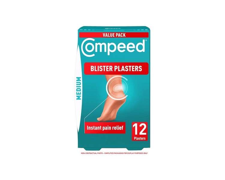 Compeed Medium Size Blister Plasters Foot Treatment 12 Hydrocolloid Plasters 100% Plastic Free Carton Pack