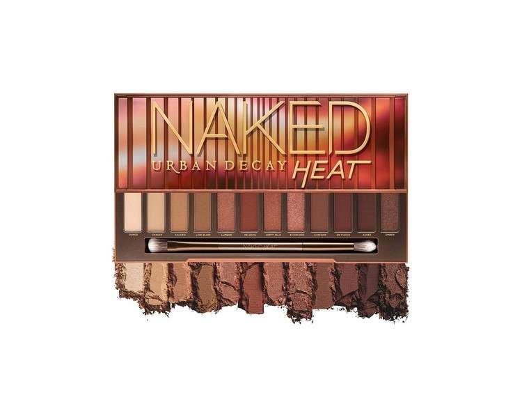 Urban Decay Naked Heat Eyeshadow Palette 12 Fiery Amber Neutral Shades - Ultra-Blendable Rich Colors with Velvety Texture Set Includes Mirror and Double-Ended Makeup Brush