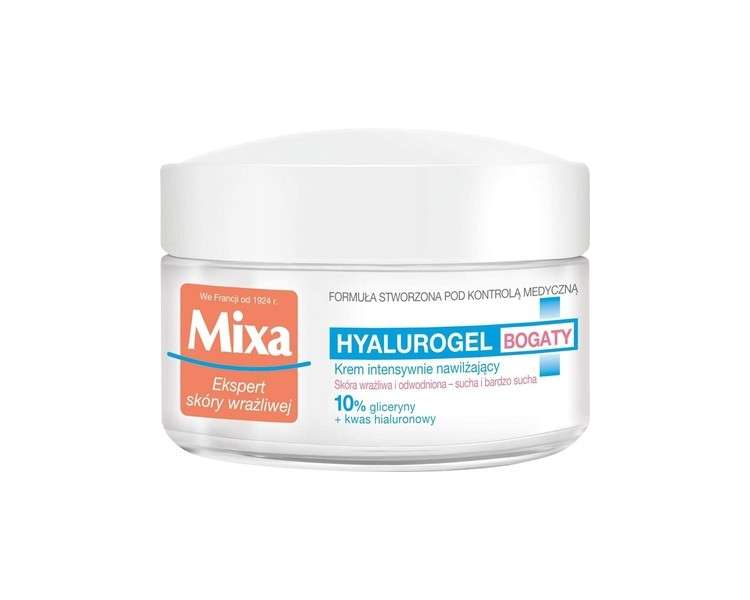 MIXA Hyalurogel Rich Moisturizing Cream for Dehydrated Sensitive Skin 50ml