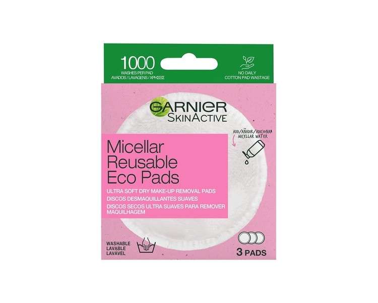 Garnier Micellar Reusable Makeup Remover Eco Pads 3 Micro Fibre Pad Micellar Eco Pad Pack of 3