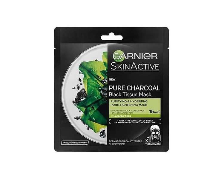 Garnier Pure Charcoal Black Tissue Mask Cleansing and Moisturising Pore Tightening Mask on Carbon Fabric
