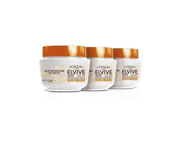 L'Oréal Paris Elvive Nourishing Mask Extraordinary Fine Coconut Oil for Normal to Dry Hair 300ml - Pack of 3