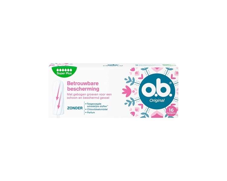 o.b. Original Super Plus Tampons with StayDry Technology and Curved Grooves for Reliable Protection and a Clean Feeling 16 Tampons