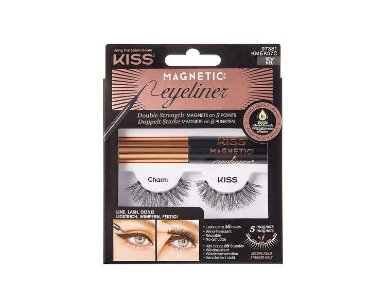 KISS Magnetic Lash Collection Eyeliner & Lash Kit 1 Pair of False Eyelashes and Magnetic Eyeliner Charm Reusable Synthetic False Eyelashes With 5 Double Strength Magnets