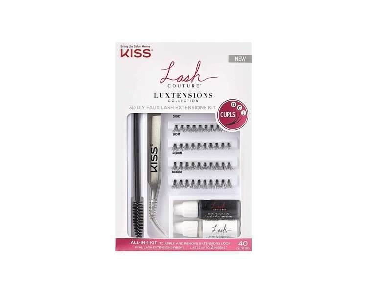 KISS Lash Couture LuXtensions Collection 3D DIY Faux Lash Extensions Kit with Lash Clusters, Adhesive, Precision Tweezer, Spoolie Mascara Wand, and Remover