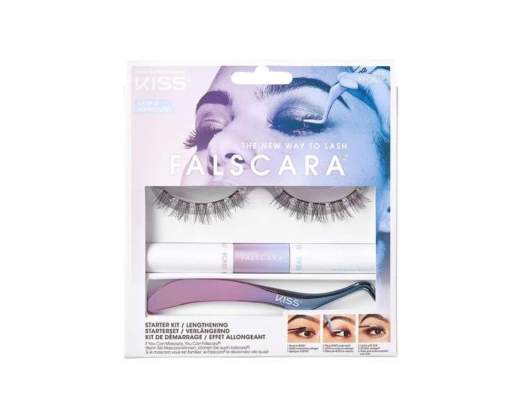 KISS Falscara DIY Lash Extension Starter Kit with 10 Reusable Featherlight Eyelash Lengthening Wisps, Applicator, Bond and Seal