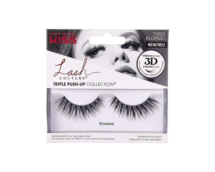 KISS Lash Couture Triple Push Up Collection False Lashes Brassiere 3D Volume False Eyelashes Cruelty-Free Reusable with Lash Glue Black 1 Pair