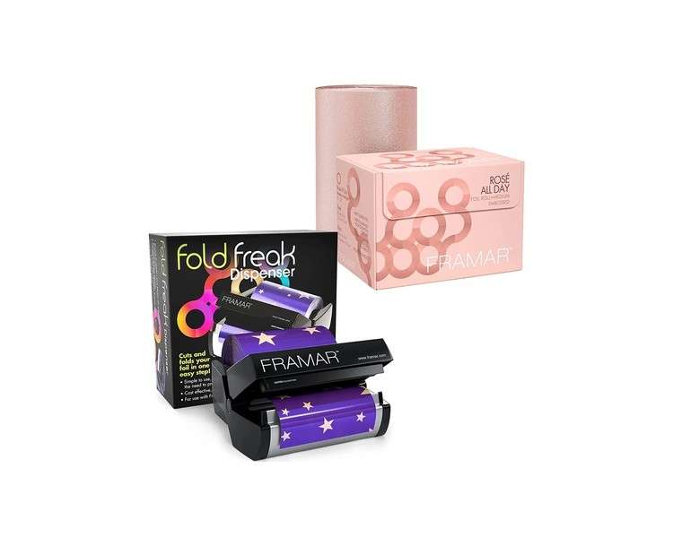 FRAMAR Rosé All Day Embossed Roll Aluminum Foil for Hair Highlighting Medium 320ft with Fold Freak Foil Dispenser