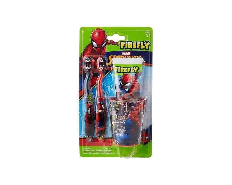 Firefly Spider-Man Dental Care Kids with 2 Brushes, Beaker, and Bubblegum Toothpaste