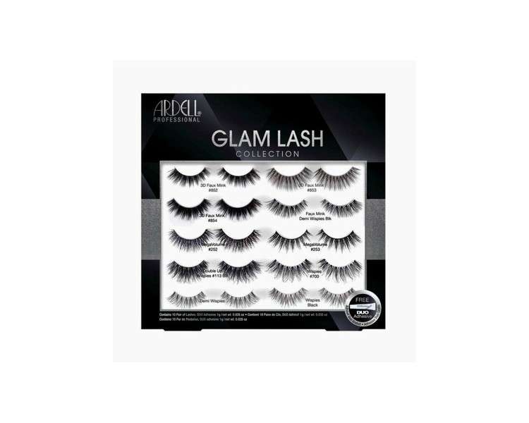 New Ardell Glam Lash Collection 10 Pair Pack of Lashes with Adhesive Duo Glue