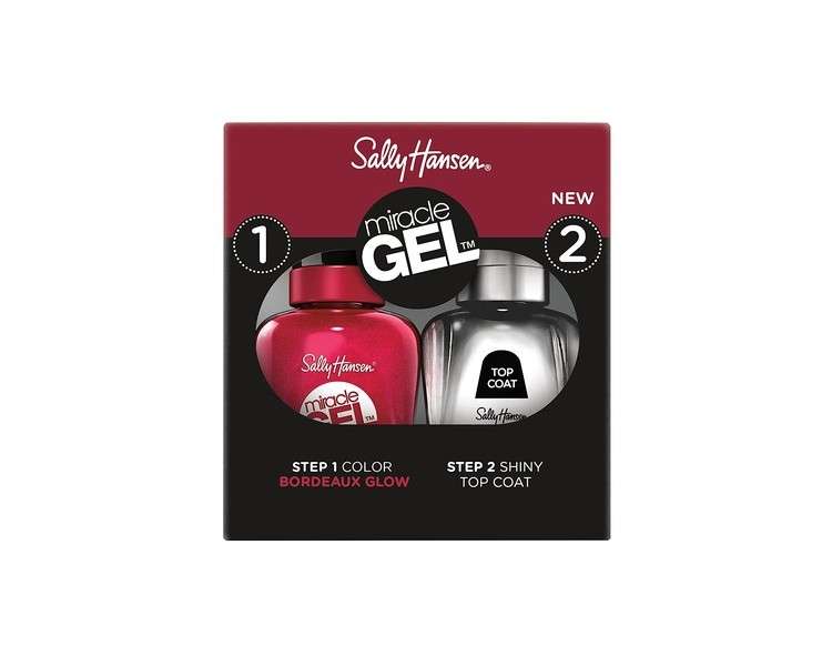Sally Hansen Miracle Gel Nail Polish Bordeaux Glow with Shiny Top Coat 2 Count