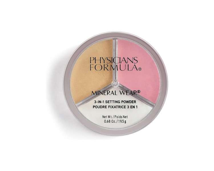 Physicians Formula Mineral Wear 3-in-1 Setting Powder Translucent Mineral Powder with 3 Shades for Setting and Highlighting the Look - with Gentle, Protective Minerals, Talk-Free