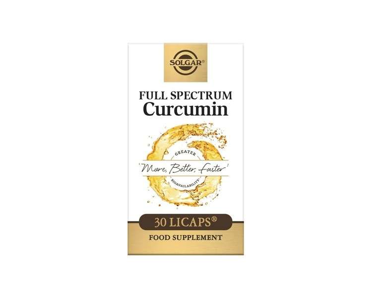 Solgar Full Spectrum Curcumin Softgels 30 Pack Liquid Extract of Turmeric Supports Brain Joint & Immune System Health Gluten Free Gold