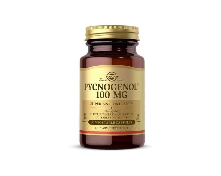 Solgar Pycnogenol 100mg Derived from Pine Bark Works Combined with Vitamins C & E Vegan 30 Vegetable Capsules