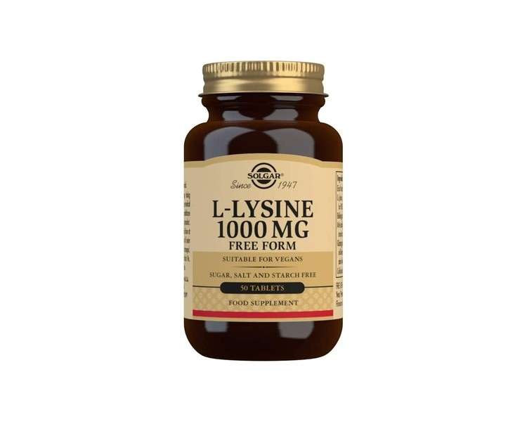 Solgar L-Lysine 1000mg Tablets Support For an Active Lifestyle 50 Tablets