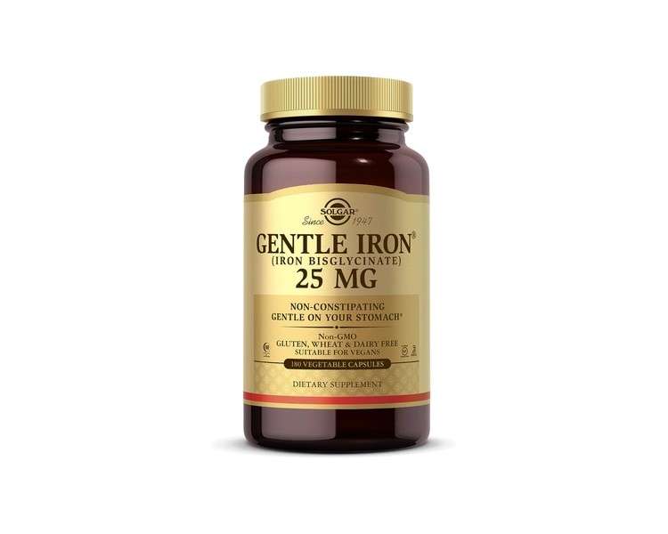 Solgar Gentle Iron 20mg Vegetable Capsules Reduces Constipating Effects Gentle on the Stomach Vegan and Gluten Free
