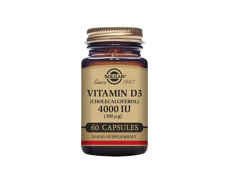 Solgar Vitamin D3 4000 IU Vegetable Capsules 60 Capsules - Cholecalciferol for Bone and Teeth Health, Muscle Function and Immunity - Vegetarian