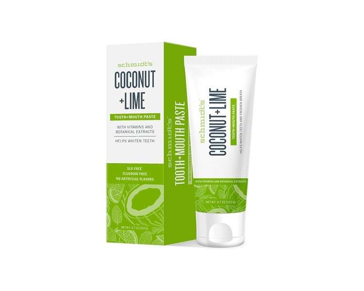 Schmidt's Coconut and Lime SLS Tooth and Mouth Paste for White Teeth and Fresh Breath 133g