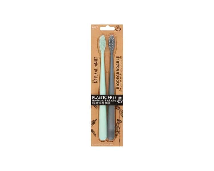 The Natural Family Co. Bio Toothbrush Soft Nylon Bristles with Non GMO Cornstarch Handles