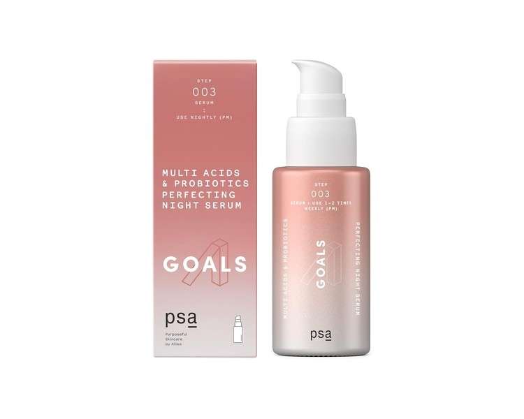 PSA GOALS Multi Acids & Probiotics Perfecting Night Serum Exfoliating Night Serum with Glycolic, Lactic, Pyruvic, BHA & PHA, Niacinamide, Probiotics 30ml/1oz