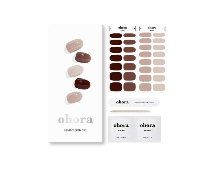 ohora Semi Cured Gel Nail Strips N Roasting - Works with Any Nail Lamps Salon-Quality Long Lasting Easy to Apply & Remove - Includes 2 Prep Pads Nail File & Wooden Stick