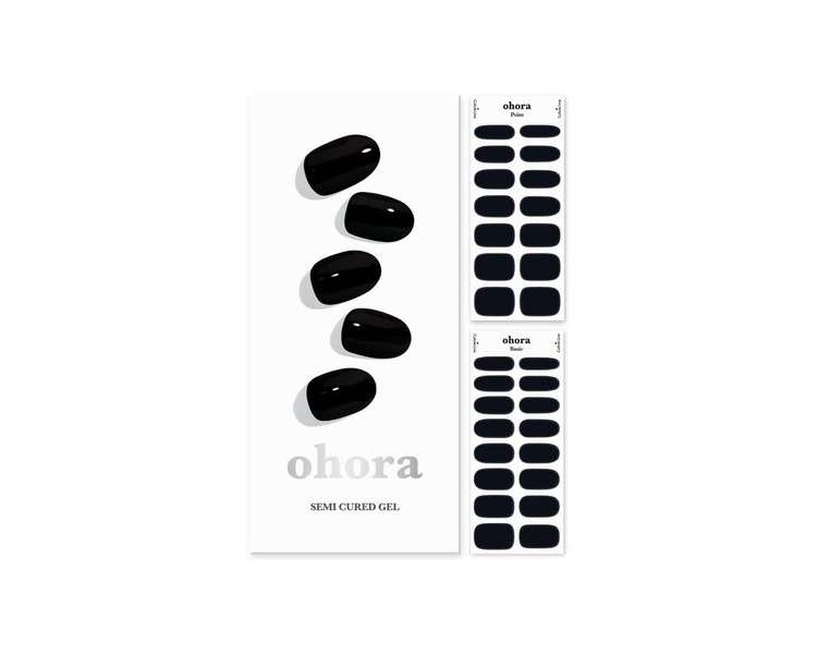 ohora Semi Cured Gel Nail Strips N Onyx - Salon-Quality Long Lasting Easy to Apply and Remove - Includes 2 Prep Pads Nail File and Wooden Stick Black