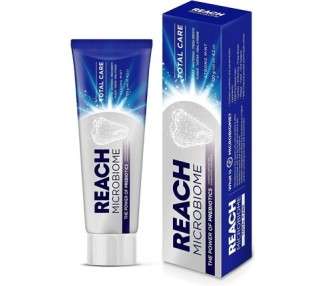 REACH Microbiome Toothpaste Total Care 120g Strong Mint Flavor Whitening Fresh Breath Anti-Plaque Probiotic Ingredients Clean Healthy Teeth Gums Tartar Cavity Daily Oral Enamel Dental Care