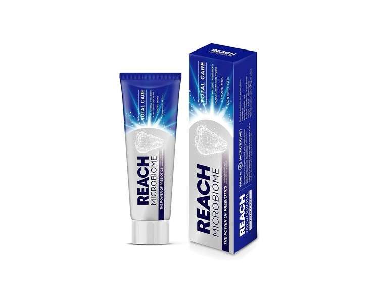 REACH Microbiome Toothpaste Total Care 120g Strong Mint Flavor Whitening Fresh Breath Anti-Plaque Probiotic Ingredients Clean Healthy Teeth Gums Tartar Cavity Daily Oral Enamel Dental Care