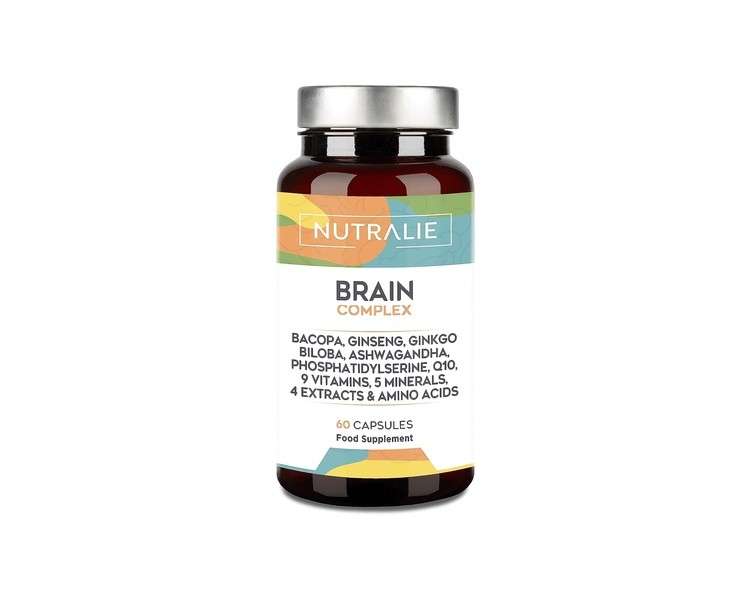 Nootropic Brain Supplement Memory Concentration Energy Focus Ginkgo Biloba Bacopa Monnieri Choline L-Tyrosine Ginseng Vitamins Brain Complex Booster 60 Capsules