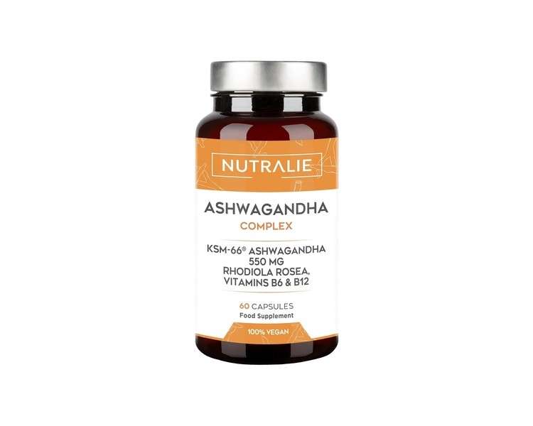 Ashwagandha KSM-66 550mg with Vitamin B6 and B12 60 Capsules Nutralie