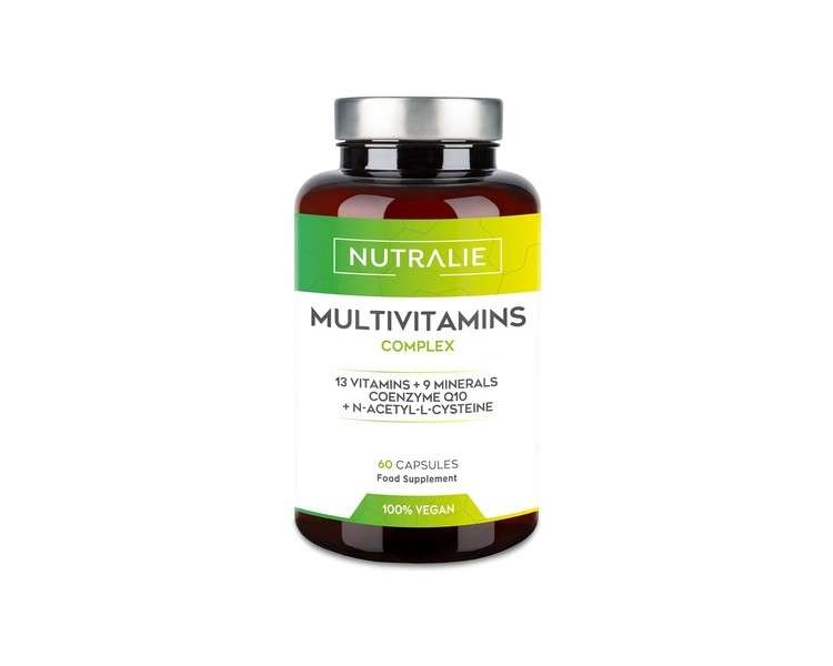 Multivitamins & Minerals Complex with Iron, Zinc, Selenium, Vitamins A, B, C, D, E, L-Cysteine, Biotin, Coenzyme Q10 and 6 More Minerals 60 Capsules Nutralie