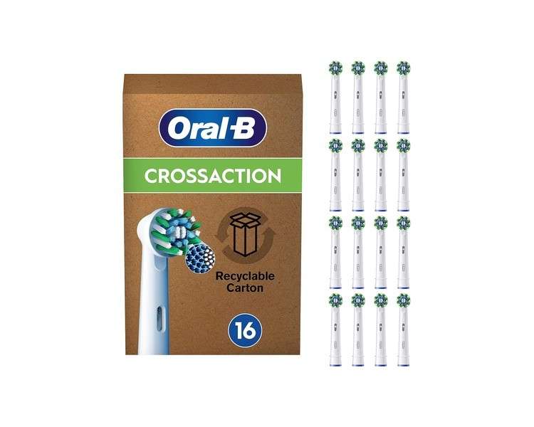 Oral-B Pro Cross Action Electric Toothbrush Head X-Shape and Angled Bristles Pack of 16 Toothbrush Heads White