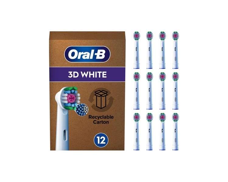 Oral-B Pro 3D White Electric Toothbrush Head with X-Shaped Bristles and Unique Polishing Cup for Teeth Whitening and Surface Stain Removal - Pack of 12