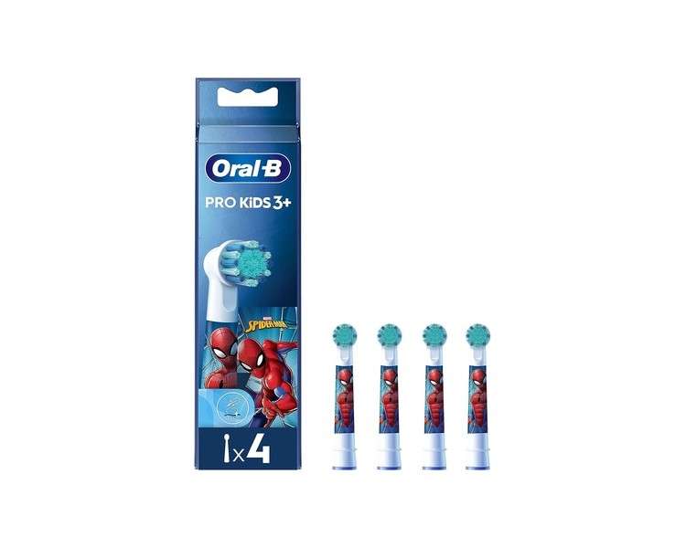 Oral-B Pro Kids Electric Toothbrush Head with Spiderman Characters Extra Soft Bristles for Ages 3+ 4 Toothbrush Heads White