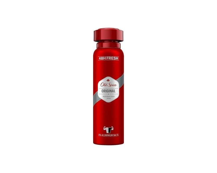 Old Spice Original Deodorant Body Spray for Men 48h Freshness 0% Aluminum Salts No White Residue and Yellow Stains 150ml