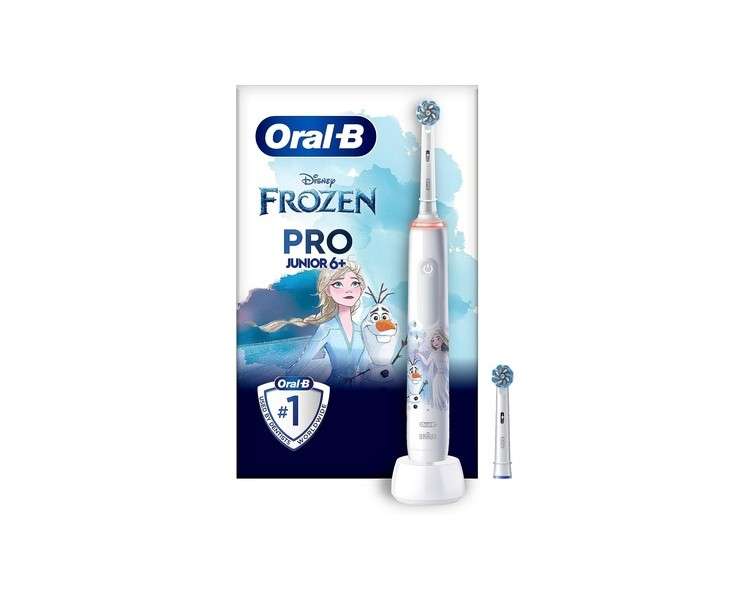 Oral-B Junior Pro Frozen Electric Toothbrush for Kids 6+ Years with 2 Brush Heads 360° Pressure Control 3 Cleaning Modes including Sensitive Dental Care Timer White