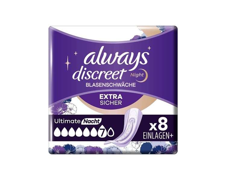 Always Discreet Incontinence Pads Plus Ultimate Night 8 Pads for Women