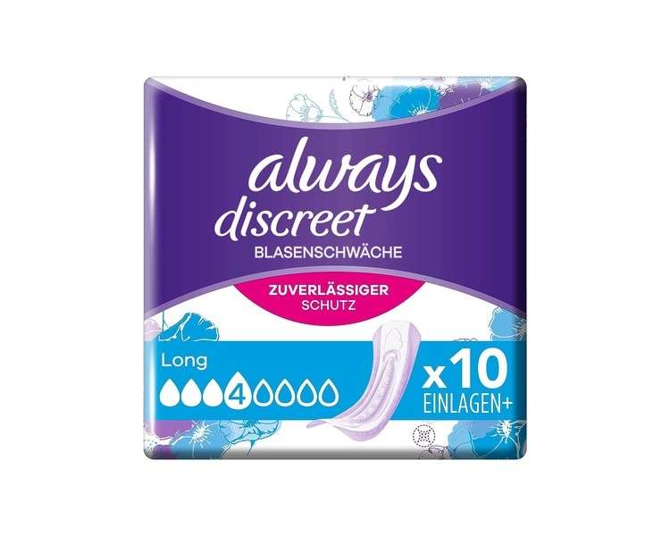 Always Discreet Incontinence Pads Long Plus 10 Pads for Women