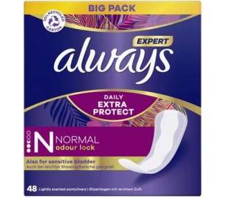 Always Expert Daily Extra Protection Normal Pantyliners 48 Pack Odor-Neutralizing Also for First Signs of Bladder Weakness