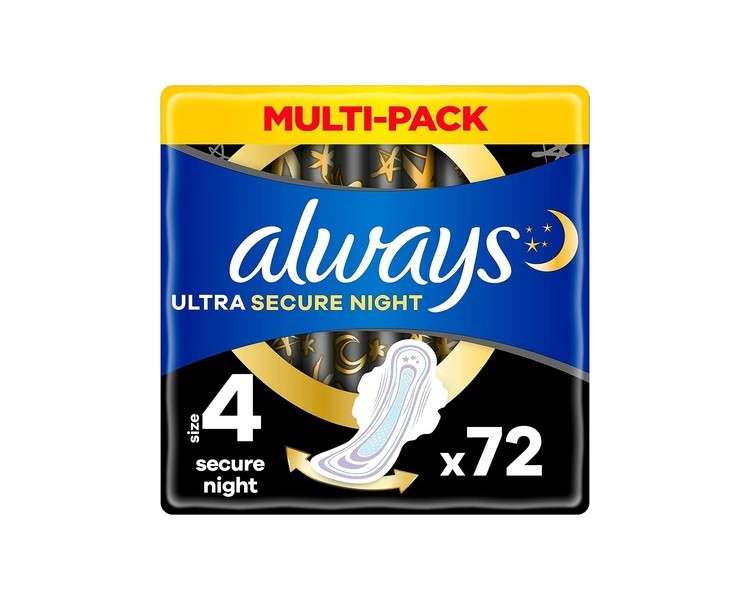 Always Ultra Secure Night Size 4 with Wings 72 Pads