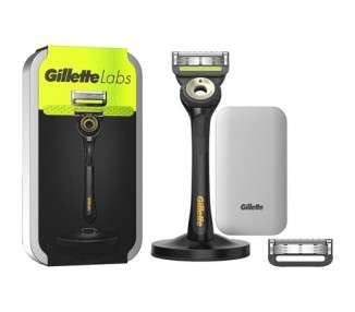 Gillette Labs Men's Wet Razor with Cleaning Element + Travel Case + 2 Razor Blades Premium Magnetic Dock Razor + 2 Blades and Travel Case