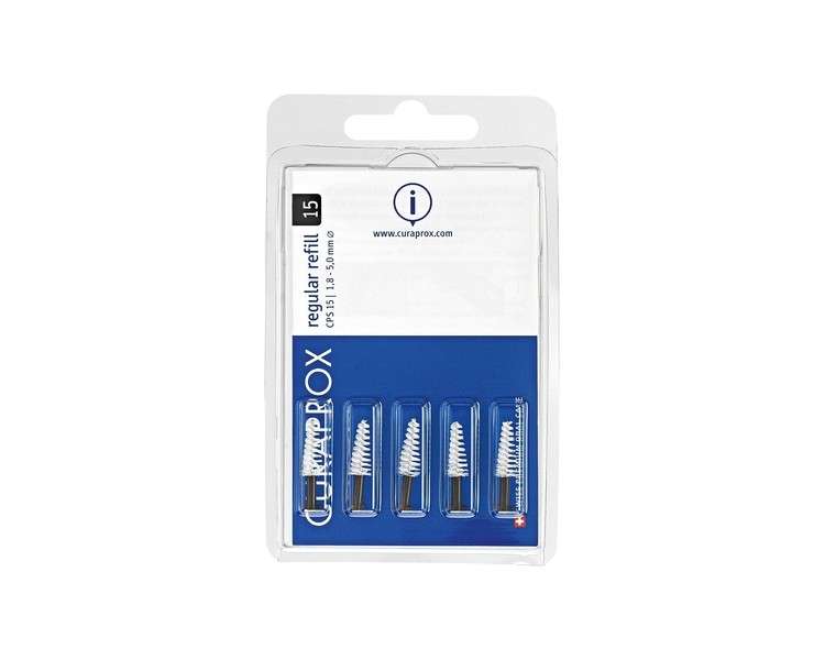 Curaprox Interdental Brushes CPS 15 Regular Refill Pack 5 Pieces Black Conical 1.8mm Diameter 5mm Effectiveness