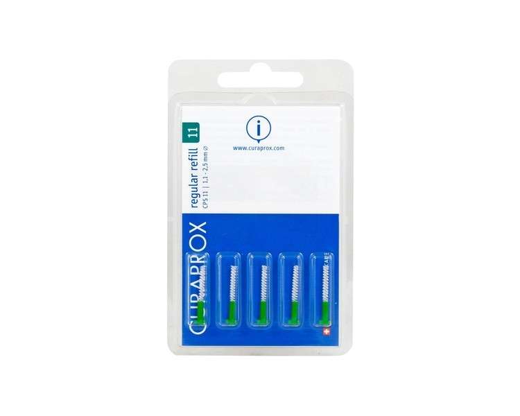 Curaprox Interdental Brushes CPS 11 Regular Refill Pack 5 Pieces Green 1.1mm Diameter 2.5mm Effectiveness