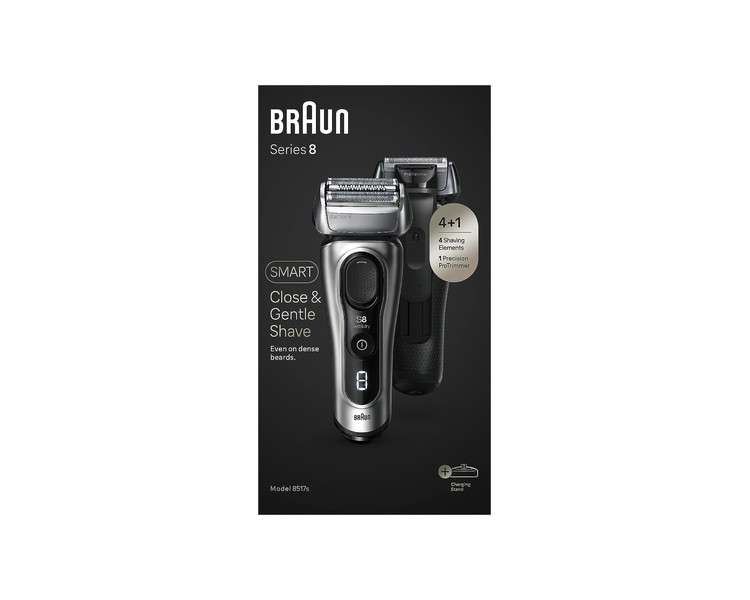 Braun Series 8 Electric Shaver for Men with Precision Long Hair Trimmer Charging Stand Wet & Dry Electric Razor 60 Minute Runtime Silver