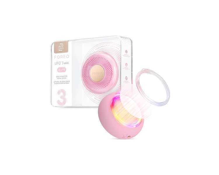 FOREO UFO 3 Mini 4-in-1 Full Facial LED Mask Treatment Deep Moisturizer Anti-Aging Face Mask Beauty Face Massager Pearl Pink