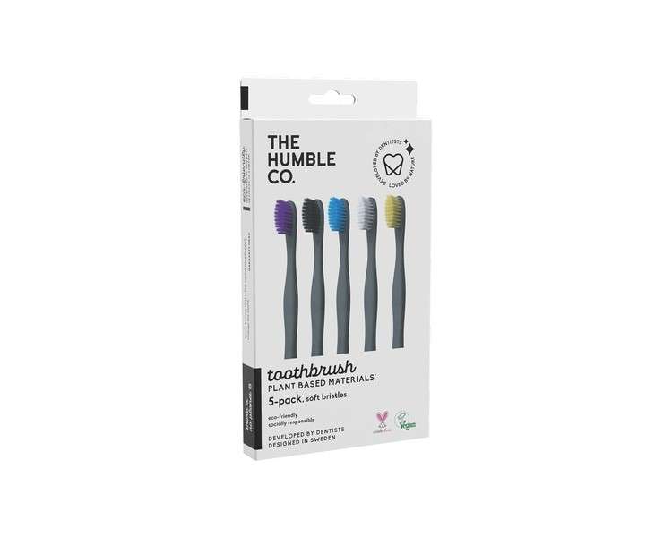 The Humble Co. Plant-Based Toothbrush 5 Pieces Sensitive Bristles Environmentally Friendly Vegan for Daily Oral Care Recommended by Dentists 5 Colors