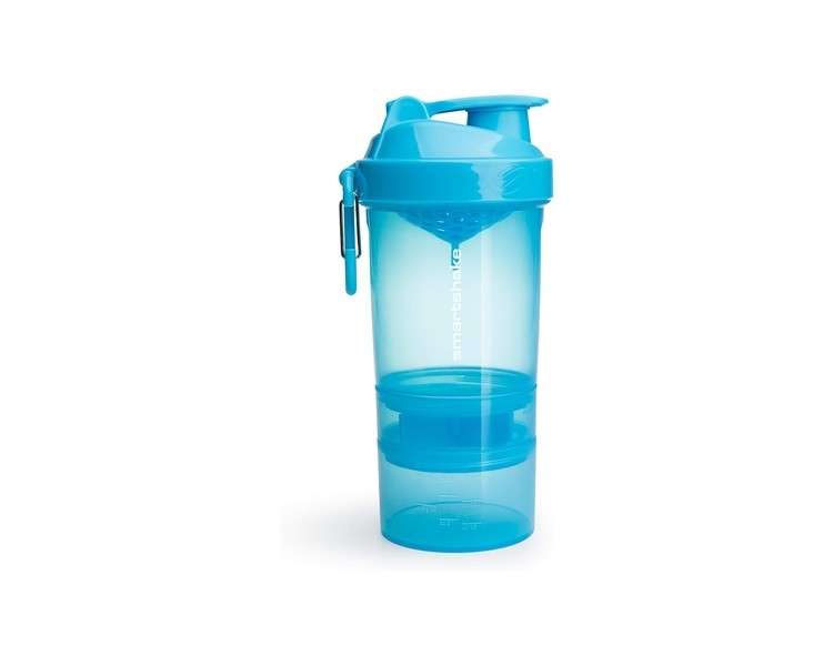 Smartshake Original 2Go Shaker Cup 600ml with Storage - Protein Shake Bottles Gift Shaker Cup, Leakproof & Durable for Protein Shakes, BPA & DEHP Free, Neon Blue