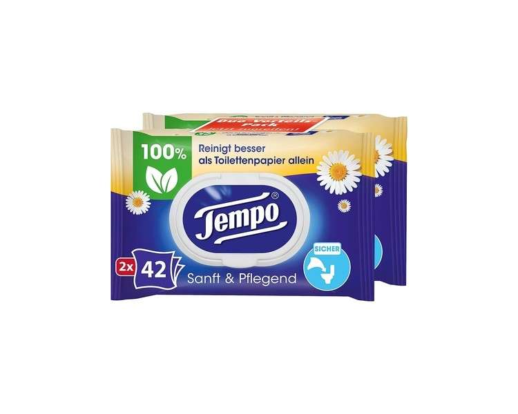 Tempo Moist and Nurturing Toilet Paper Duo Pack 84 Wipes 42 Pieces - Pack of 2